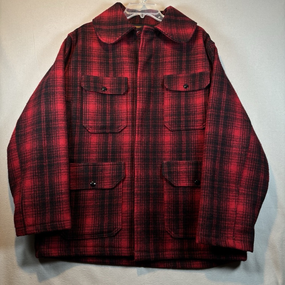 Woolrich Hunting Jacket Red Black Plaid Wool Size 42 Vintage 60s Made in USA